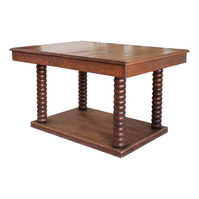 French Art Deco Dining Table in Oak with Turned Bobbin Legs, 1930s For Sale