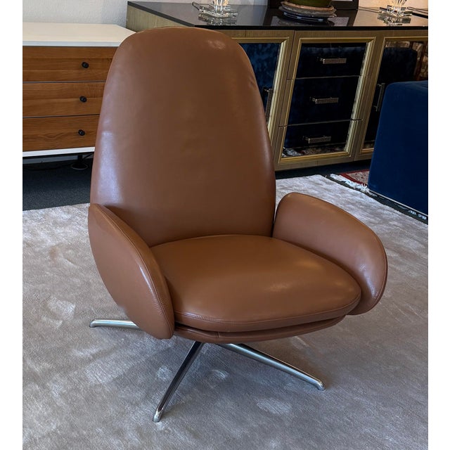 Sienna Hlynur Atlason for Design Within Reach Vala Sienna Leather Swivel Recliners, Pair For Sale - Image 8 of 12
