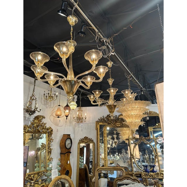 Modern Murano Gold 8 Arm Chandelier For Sale - Image 3 of 10