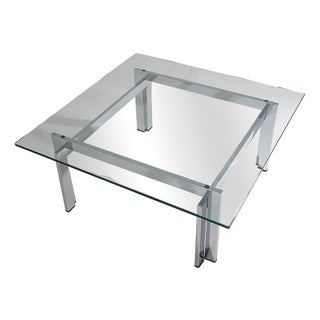 Square Coffee Table in Glass and Steel, 1970s For Sale