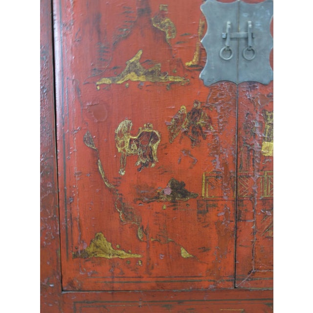 Late 19th Century Late 19th Century Red Antique Chinese Chinoiserie Style Cabinet For Sale - Image 5 of 13