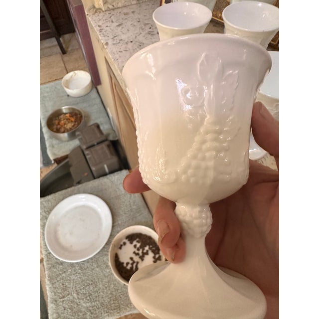 French Country Vintage White Milk Glass Grape Goblets - Set of 8 For Sale - Image 3 of 8