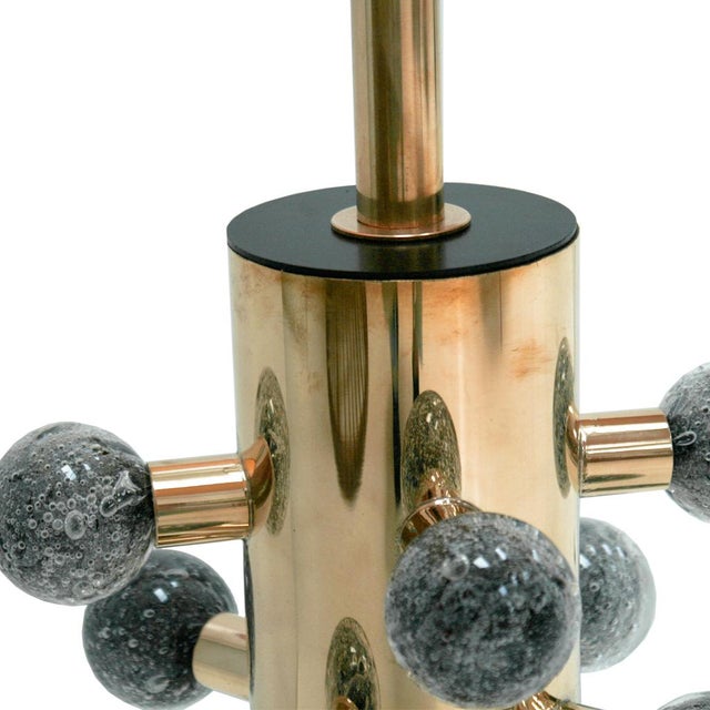 Goldenrod Italian Grey Murano Glass and Brass Table Lamps, Set of 2 For Sale - Image 8 of 9