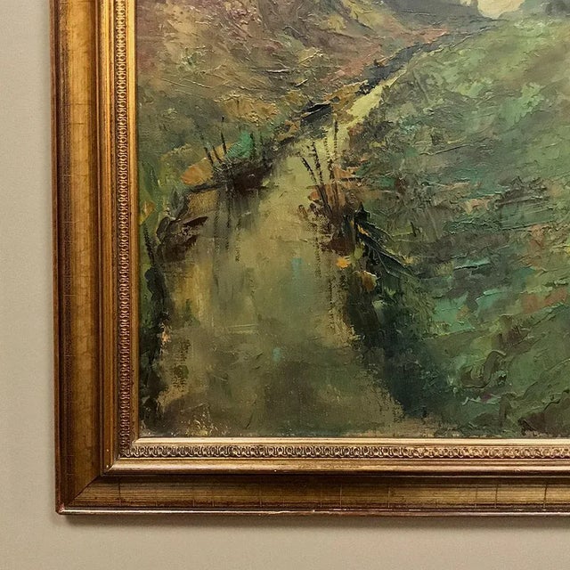 Textile Mid-Century Framed Oil Painting on Canvas For Sale - Image 7 of 11