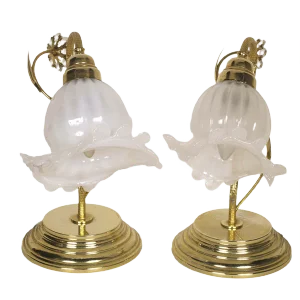 Crystal, Gilt Brass & Blown Murano Glass Table Lamps, 1950s, Set of 2