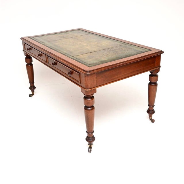 Large Antique Victorian Leather Top Writing Table, 1840 For Sale - Image 3 of 11