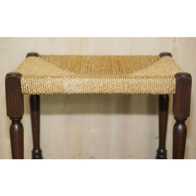 Vintage Dutch Bench Stool with Rope Woven Rush Style Seat, 1940s For Sale - Image 4 of 16