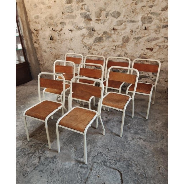 Vintage French Stackable School Chairs in Beech Plywood, 1970s, Set of 9 For Sale - Image 11 of 17