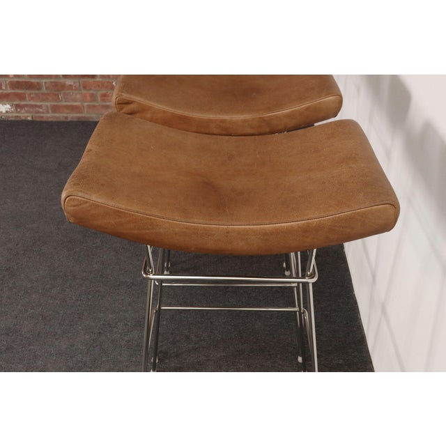 Set of Four Brazilian Leather and Stainless Steel Bar Stools by Fernando Jaeger For Sale - Image 10 of 18
