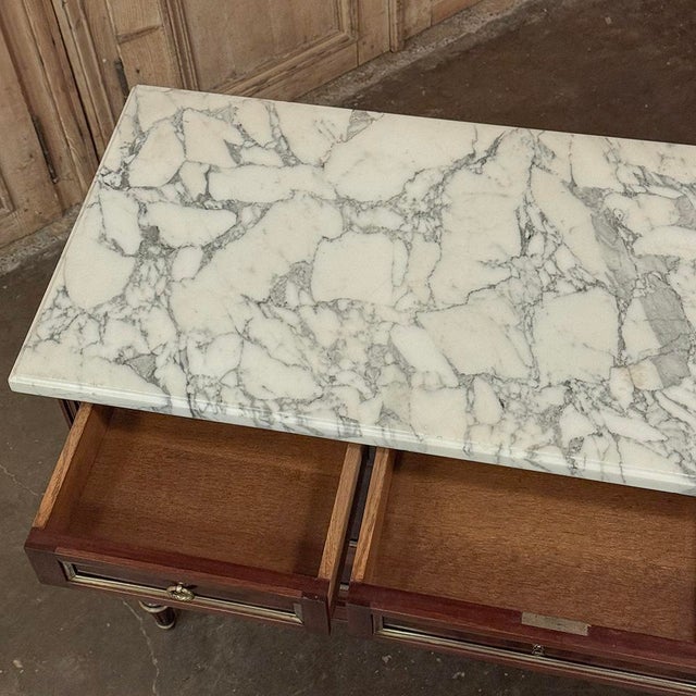 French Mahogany Louis XVI Style Commode With Carrara Marble Top For Sale - Image 14 of 18
