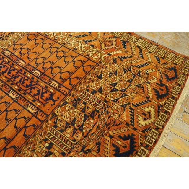 Textile 1890s Red Geometric Tribal Antique Central Asian Turkmen Tekke Engsi Rug 3' 9" X 5' 5" Knotted Wool Carpet For Sale - Image 7 of 12