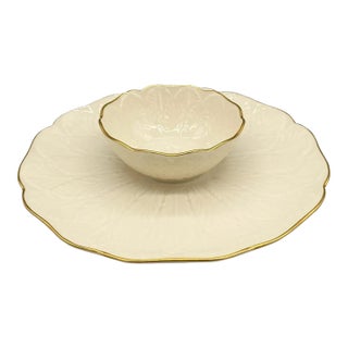 Vintage Lenox Ivory & Gold One-Piece Chip and Dip Tray | Vegetable & Dip Serving Platter | Made in Usa For Sale