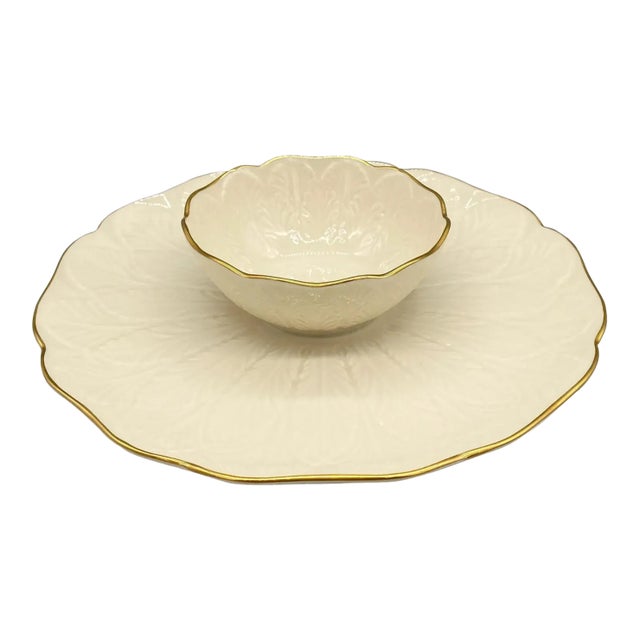 Vintage Lenox Ivory & Gold One-Piece Chip and Dip Tray | Vegetable & Dip Serving Platter | Made in Usa For Sale