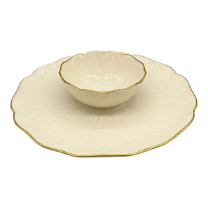 Vintage Lenox Ivory & Gold One-Piece Chip and Dip Tray | Vegetable & Dip Serving Platter | Made in Usa