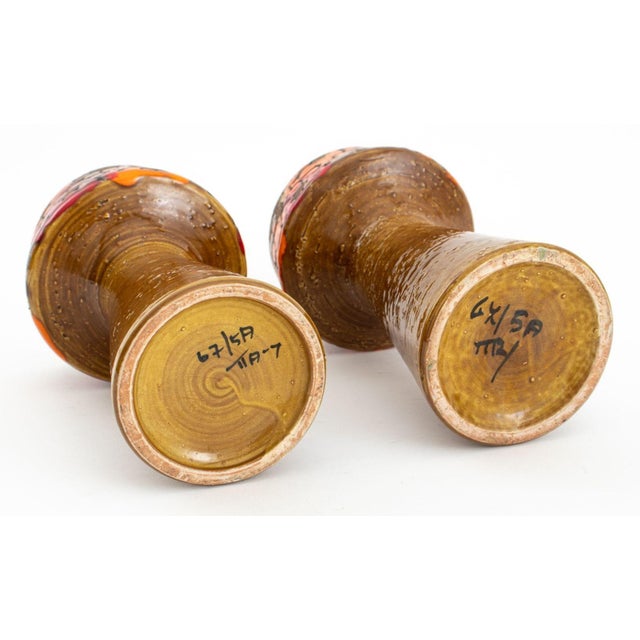 Ceramic Bitossi Italian Floral Pottery Candlesticks, Pair For Sale - Image 7 of 9