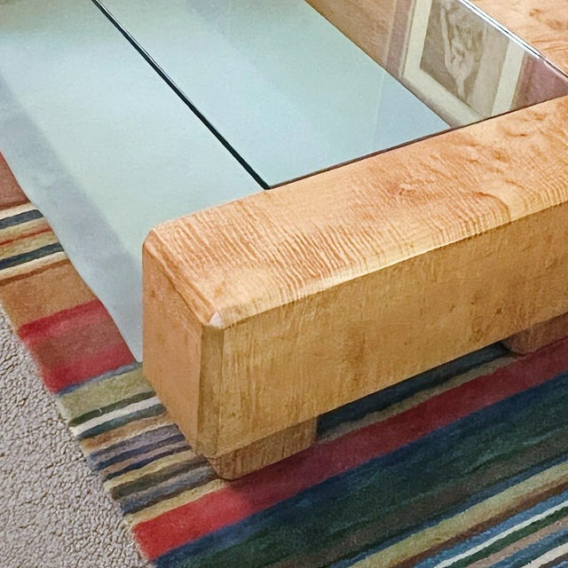 Post-Modern Hand-Made Tiered Coffee Table of Burled. Maple and Glass by Richard Read Expertly constructed with no screws,...