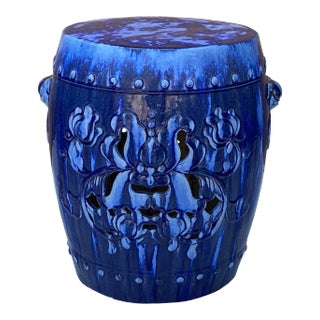 Chinese Mixed Blue Round Lotus Clay Ceramic Garden Stool Table For Sale