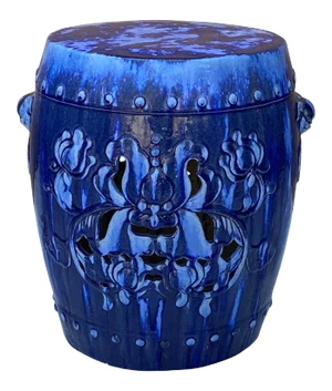 Chinese Mixed Blue Round Lotus Clay Ceramic Garden Stool Table