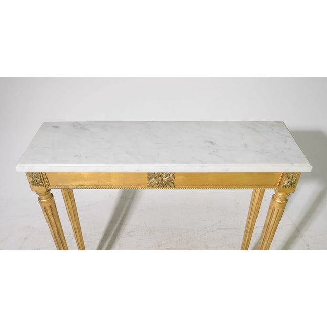 1920s Louis XVI Style White Marble Top Gilded Console For Sale - Image 4 of 4