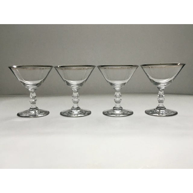 1960s Silver Trimmed Facet Stemmed “Debut” Cocktail Glasses- Set of 4 For Sale - Image 9 of 13