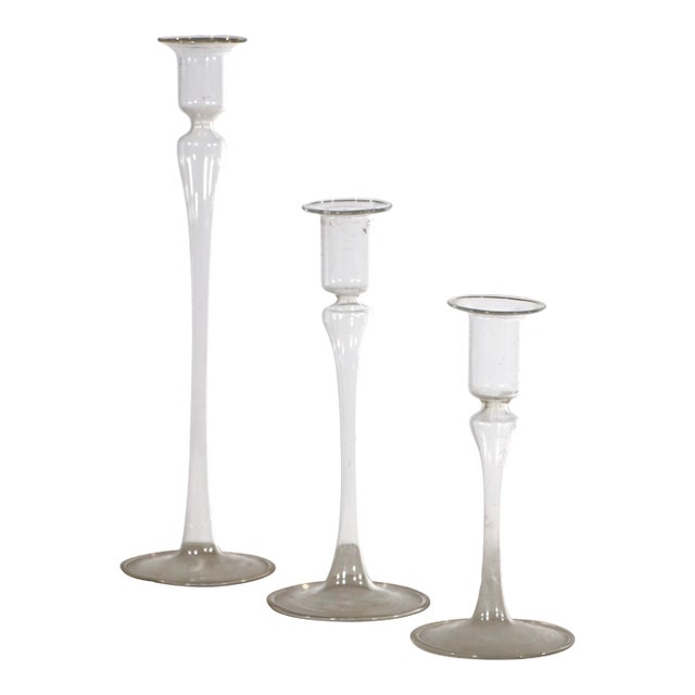 Set of Three Blown Glass Candlesticks Att. To Dansk For Sale