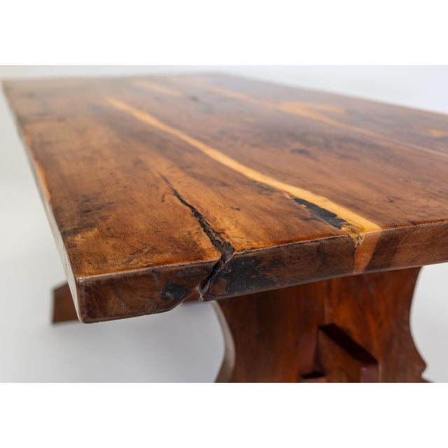 1960s Vintage English Yew Wood Trestle Dining Table, 1960s For Sale - Image 5 of 15