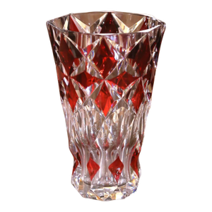 Mid-20th Century Bohemian Ruby Red Cut-to-Clear Crystal Vase