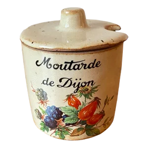 Vintage French Lidded Moutarde De Dijon Condiment Crock