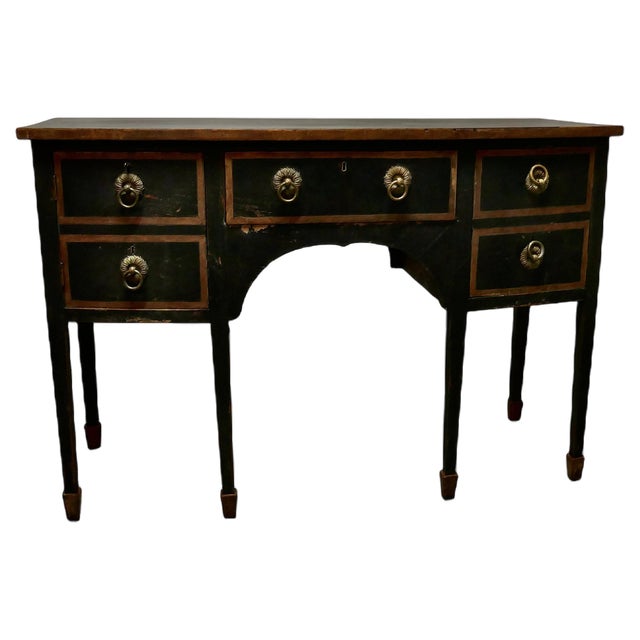 Regency Black and Gold Bow Front Serving Table with Cellerette, 1770s For Sale