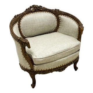 1920s French Neoclassical Style Carved Mahogany Chair With Rams For Sale
