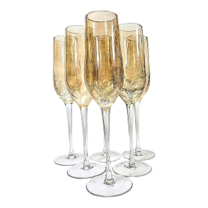 Crackled Lightning Champagne Flutes- Set of Six