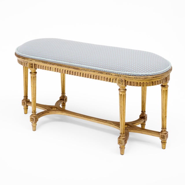 French Louis XVI Style Giltwood Six-Leg Bench, Circa 1900 For Sale - Image 4 of 9