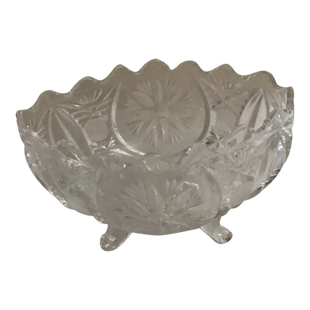 Vintage Cut Crystal Footed Serving Bowl or Candy Dish For Sale