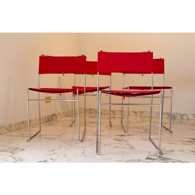 Vintage Red Delfina Chairs by Enzo Mari for Driade, 1980, Set of 4 For Sale - Image 12 of 14
