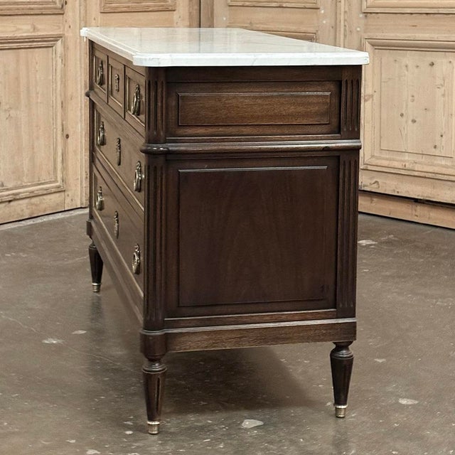 19th Century French Louis XVI Mahogany Commode With Carrara Marble For Sale - Image 11 of 16