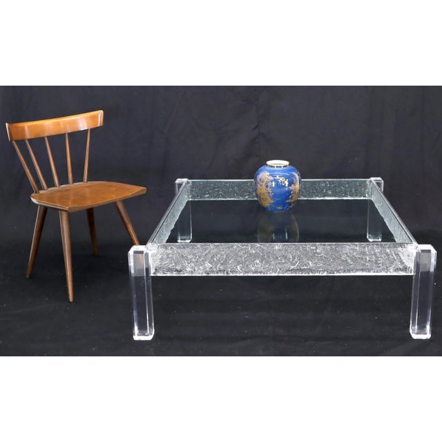 Large Square Carved Lucite Glass Top Coffee Table Chairish