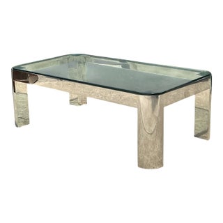 Vintage Chrome and Glass Coffee Table After Karl Springer For Sale