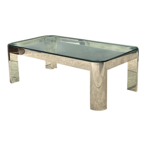 Vintage Chrome and Glass Coffee Table After Karl Springer