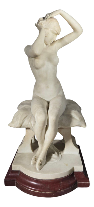 Italian School Artist, Nude Sculpture, Carved White Marble, 20th Century