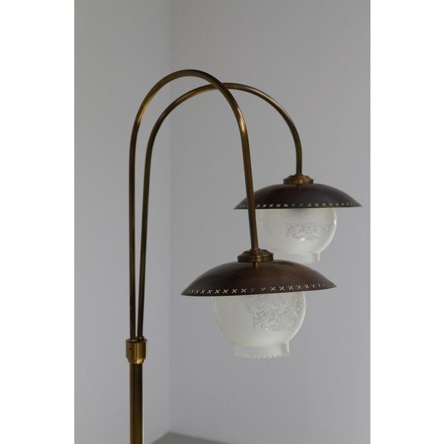 Scandinavian Art Deco Floor Lamp in Brass and Glass, 1920s For Sale - Image 10 of 18