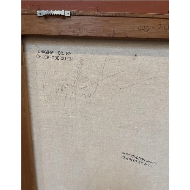 Textile Rare Original Framed Chuck Oberstein Oil Painting. Hispanic Man Playing Guitar For Sale - Image 7 of 7