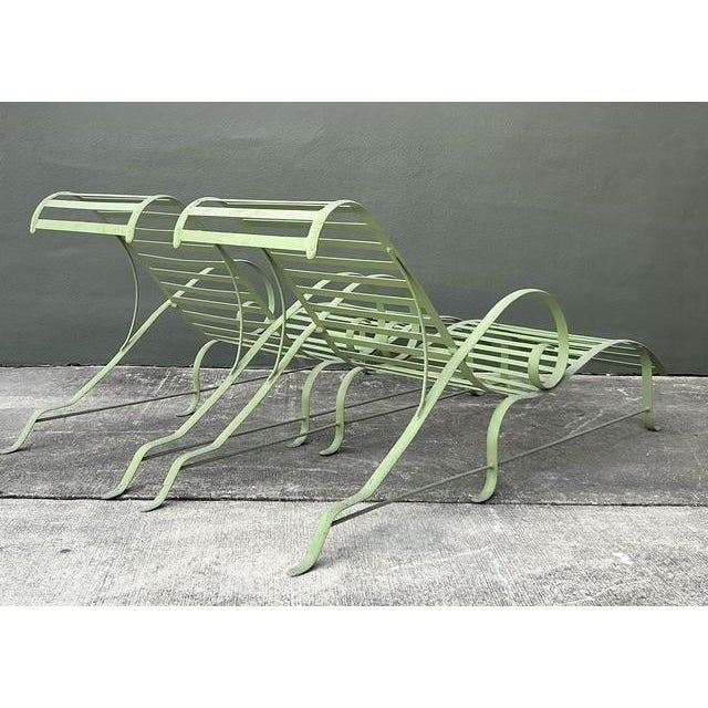 Vintage Regency Cast Aluminum Wave Chaise Lounge Chairs - A Pair For Sale - Image 4 of 12
