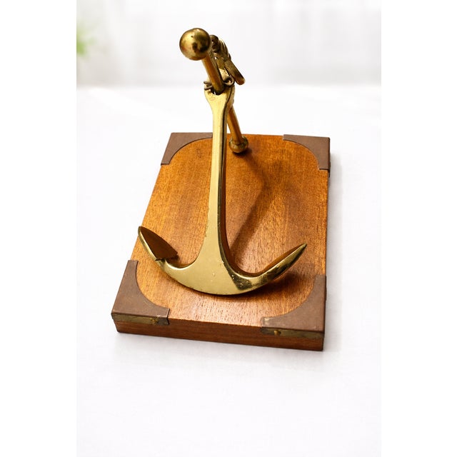 1960s Vintage Mid-Century Brass Anchor Sculpture on Campaign Wooden Base, 1960s For Sale - Image 5 of 8