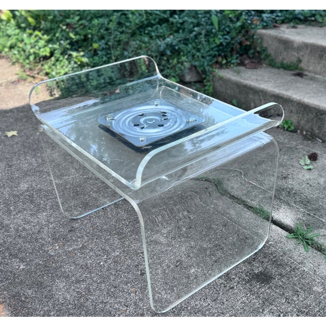 Transparent Attributed to Charles Hollis Jones Lucite 1970s Waterfall Swivel Bench or Ottoman For Sale - Image 8 of 17