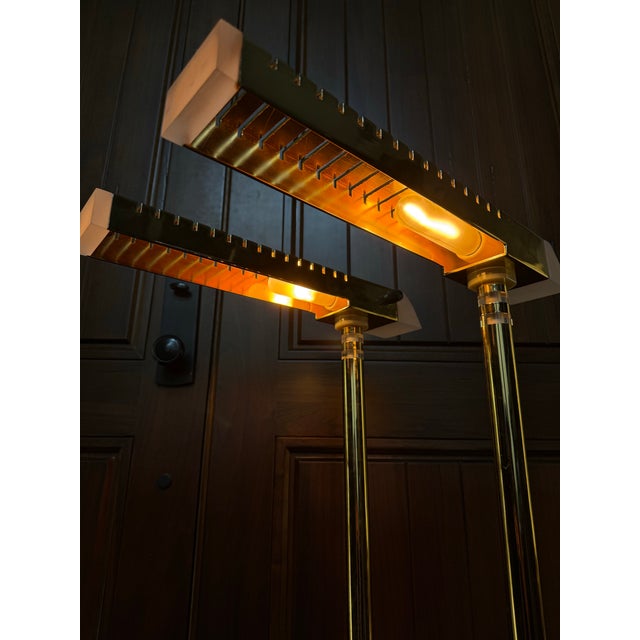 Vintage Postmodern Lucite and Brass Floor Lamps - Pair For Sale - Image 4 of 12