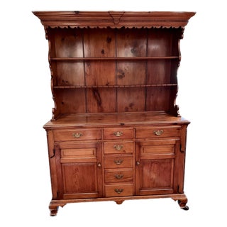 19th Century Pine Step Back Pewter Cupboard For Sale