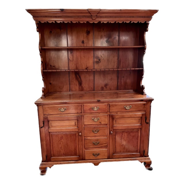 19th Century Pine Step Back Pewter Cupboard For Sale