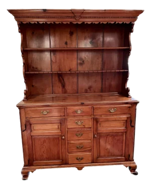 19th Century Pine Step Back Pewter Cupboard