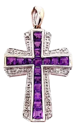 14 Karat Yellow and White Gold Charm Pendant With Diamond and Amethyst