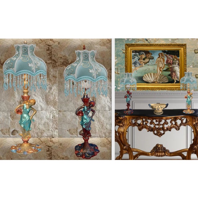 Cerulean Vintage Water Nymph Spelter Table Lamps - a Pair For Sale - Image 8 of 12